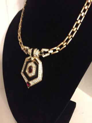 Vintage Signed Panetta Red Rhinestone Art Deco Necklace 6