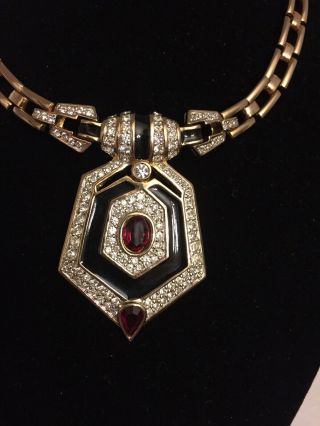 Vintage Signed Panetta Red Rhinestone Art Deco Necklace 7