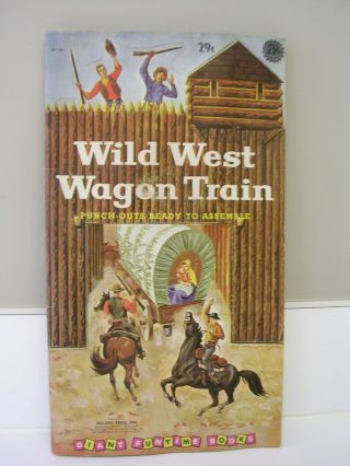 Vintage 1957 " Wild West Wagon Train " Giant Funtime Books Punch Out Book