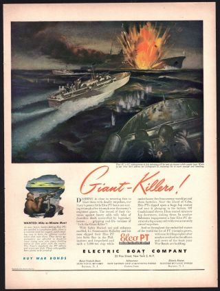 1943 Wwii Elco Pt Boat Blasts Japanese World War 2 Ship Electric Boat Co.  Ad