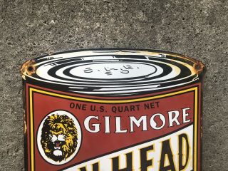 VINTAGE GILMORE LION OIL CAN PORCELAIN SIGN SERVICE STATION GAS PUMP PLATE 4