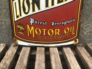 VINTAGE GILMORE LION OIL CAN PORCELAIN SIGN SERVICE STATION GAS PUMP PLATE 5