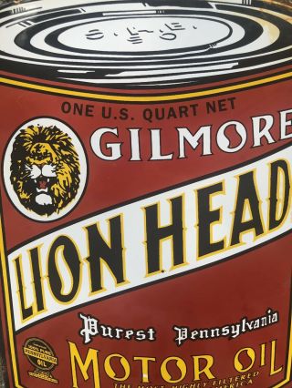 VINTAGE GILMORE LION OIL CAN PORCELAIN SIGN SERVICE STATION GAS PUMP PLATE 6