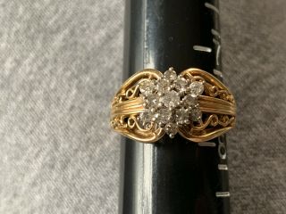 Vintage Estate Diamond Cluster Cocktail Ring 14k Gold Ring Size 7 3/4