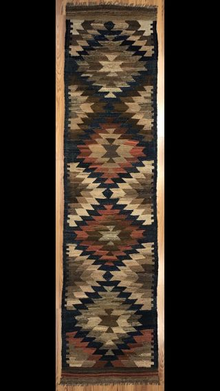 Vintage Tribal Veg dye Hand - Made Kilim Area Rug 2.  5x10.  2 RUNNER— - 2