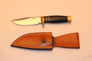 Vintage J.  N.  Cooper Hunter Style Knife W/ Leather Sheath 4 " Blade / 8 " Overall