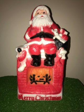 Rare Vintage Christmas 17 " Dapol Santa Sitting On A Fireplace Lighted Blow Mold