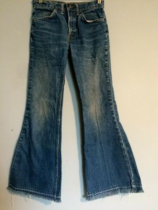 Vintage Levis Hippie Bell Bottoms Circa 1969 Rare 28 X 31 Fringed Jeans Talon 42