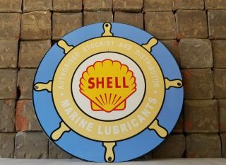 Vintage Shell Gasoline Porcelain Marine Gas Oil Service Station Pump Plate Sign