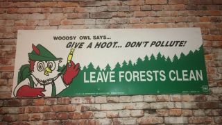 Woodsy Owl Give A Hoot Sign U.  S.  Forest Service Rustic Vintage Smokey Bear 16x44