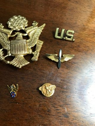 WW2 Sterling US ARMY AIR CORPS Badges Wings Rank Hat Device 3