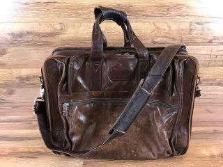 Vintage Tumi Alpha Brown Leather Briefcase Padded Laptop Bag Distressed Rare