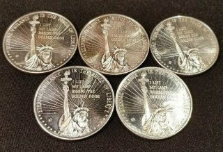 5 Vintage 1983 Liberty Statue Of Liberty 1 Troy Oz.  999 Fine Silver Round