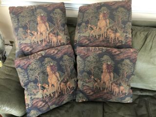 Tapestry Fox Hunt Set Of 4 Pillows Vintage