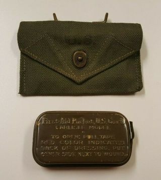 Ww2 Us Carlisle First Aid Pouch With Bandage Tin 1945