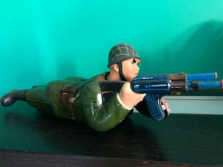 Vintage RARE China ME 644 Tin Tinplate Machine Gun Drill Soldier B/O Boxed 5