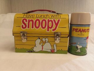 Vintage 1968 Metal Peanuts Have Lunch With Snoopy Lunch Box & Thermos