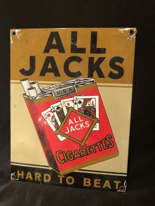 Vintage All Jacks Cigarettes Porcelain Advertising Sign.  Black Cat