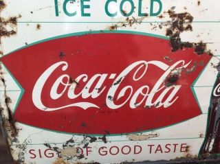 Vintage Metal Coke Sign COCA COLA Soda Ice Cold 1950s Aged 20x28 Inch 6