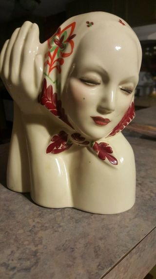 Catalina Art Pottery Peasant Woman Head Vase,  Vintage Rose Painted,  7 " - Rare