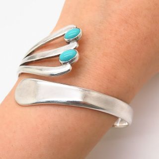 925 Sterling Vintage Mexico Turquoise Gem Bypass Hinged Bangle Bracelet 6.  5 "