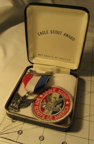 Vintage Bsa Award Boy Scout Stange 5c Eagle Medal & Patch