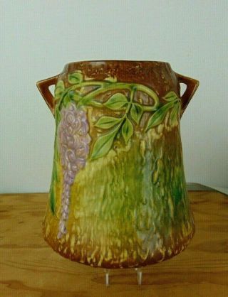Vintage Roseville Wisteria Pottery 633 - 8 Handled Vase W/ Foil Sticker