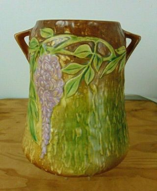 Vintage Roseville Wisteria Pottery 633 - 8 Handled Vase w/ Foil Sticker 3