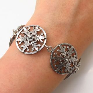 925 Sterling Silver Antique Snowflake Design Link Bracelet 6.  5 "
