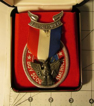 VINTAGE BSA Award Boy Scout Stange 6b Eagle Medal,  Case and Patch 2