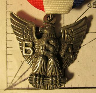 VINTAGE BSA Award Boy Scout Stange 6b Eagle Medal,  Case and Patch 5