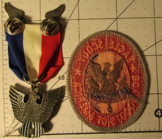 VINTAGE BSA Award Boy Scout Stange 6b Eagle Medal,  Case and Patch 7
