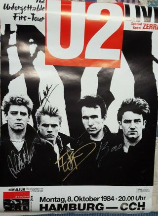 U2 Uber Rare 1984 Hamburg,  Germany Concert Poster Signed By The Entire Band