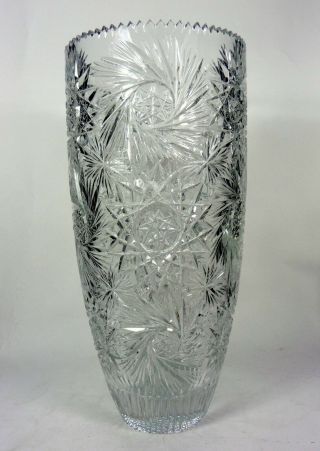 Vintage Cut Crystal Vase Large Glass Stars And Pinwheels