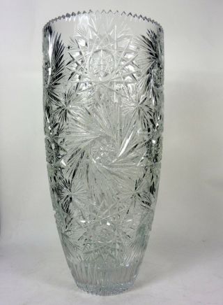 Vintage Cut Crystal Vase Large Glass Stars and Pinwheels 2