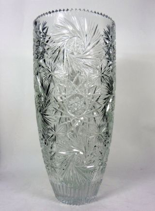 Vintage Cut Crystal Vase Large Glass Stars and Pinwheels 3
