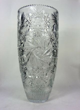 Vintage Cut Crystal Vase Large Glass Stars and Pinwheels 4