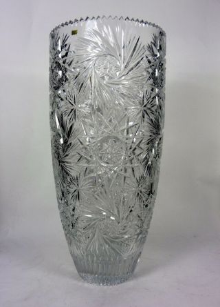 Vintage Cut Crystal Vase Large Glass Stars and Pinwheels 5