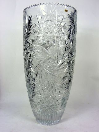 Vintage Cut Crystal Vase Large Glass Stars and Pinwheels 6