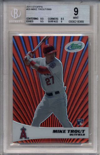 Mike Trout 2011 Etopps 35 Bgs 9 Angels Rookie 149/999 (rare Rc) K8403