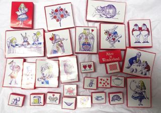 Alice in wonderland Inkadinkado rubber stamp set incomplete vintage foam mounts 6