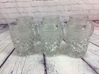 6 Vintage Anchor Hocking Wexford Glass Mugs - 5 " Tall / Tankard Beer