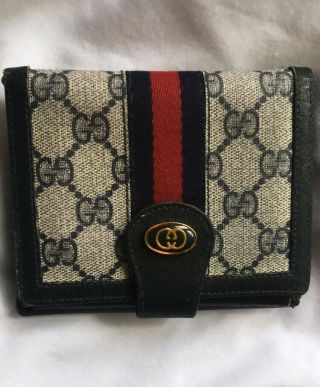 Authentic Gucci Gg Vintage Monogram Wallet Blue/red Stripe