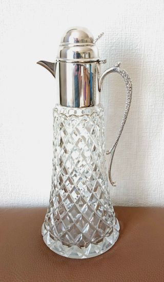 Antique Large Cut Lead Crystal And Silver Plated Claret Jug