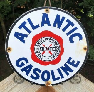 Vintage Atlantic Gasoline Porcelain Sign 12 Metal Enamel Gas Station Pump Plate