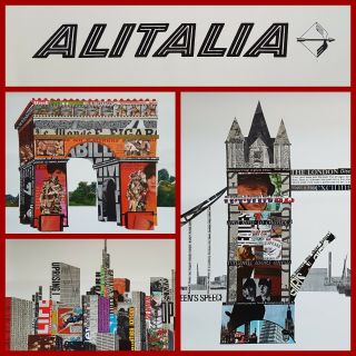 Vintage Alitalia Airline Pop Art Poster Calendar Calendario Rome Paris London Ny