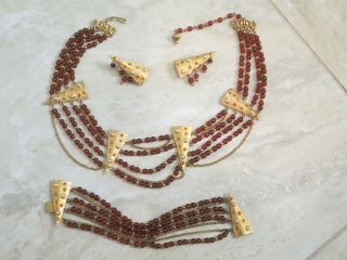 Hobe Vintage Multi Strand Beaded Bib Necklace,  Bracelet,  And Earrings Parure