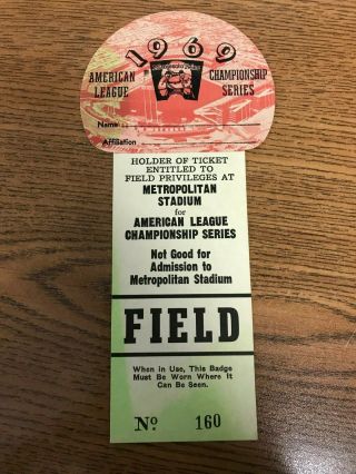 Vintage 1969 Alcs Minnesota Twins Field Ticket Metropolitan Stadium Rare Orioles