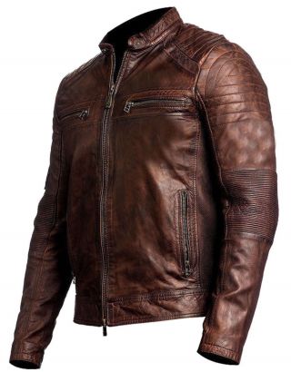 Cafe Racer Vintage Style Retro Brown Distressed Men 