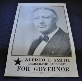 1920s Vintage 12½” X 19 Al Smith York Governor Political Campaign Poster